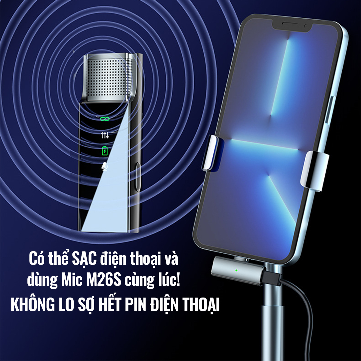 Mic Thu Âm Lọc Ồn Đôi M-26s Cho Mọi Điện Thoại Có Hộp Sạc Hiển Thị PIN, Hỗ Trợ Livestream, Quay Video Vlog, Sử Dụng 24/24h tiện lợi, Hàng Chính Hãng