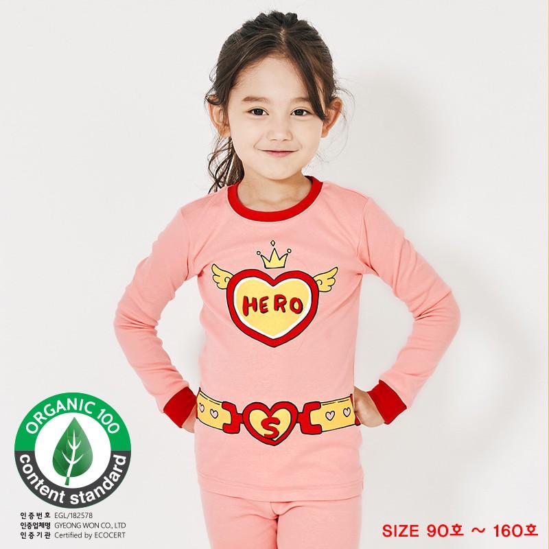 Bộ đồ bé gái Hàn Quốc uniFriend dài tay _ pink hero