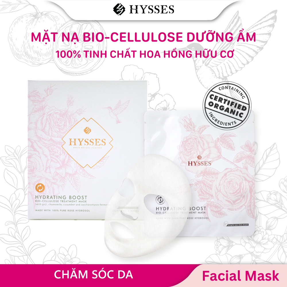Mặt Nạ Cao Cấp Hysses Bio Cellulose Hydrating Cấp Ẩm Chuyên Sâu, Làm Mờ Nếp Nhăn, Chống Lão Hóa Với Tinh Dầu Hoa Hồng Hữu Cơ Tự Nhiên