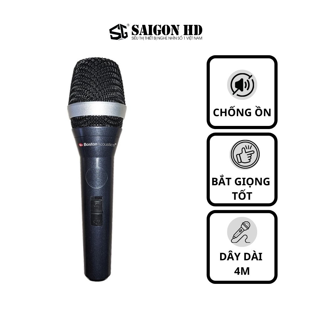 Micro có dây loại xịn BOSTON ACOUSTICS Bam 1 - Hàng chính hãng, giá tốt, nhạy âm hút tốt, lực mic mạnh, loại bỏ tạp âm tiếng ồn