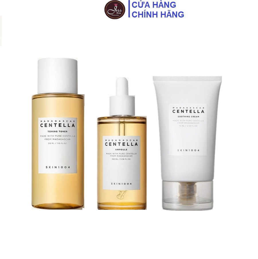 Bộ 3 Sản Phẩm Dưỡng Da Giảm Mụn Phục Hồi Da Skin1004 Madagascar Centella (Gồm Toner 210ml+ Serum 55ml+ Cream Soothing 75ml)