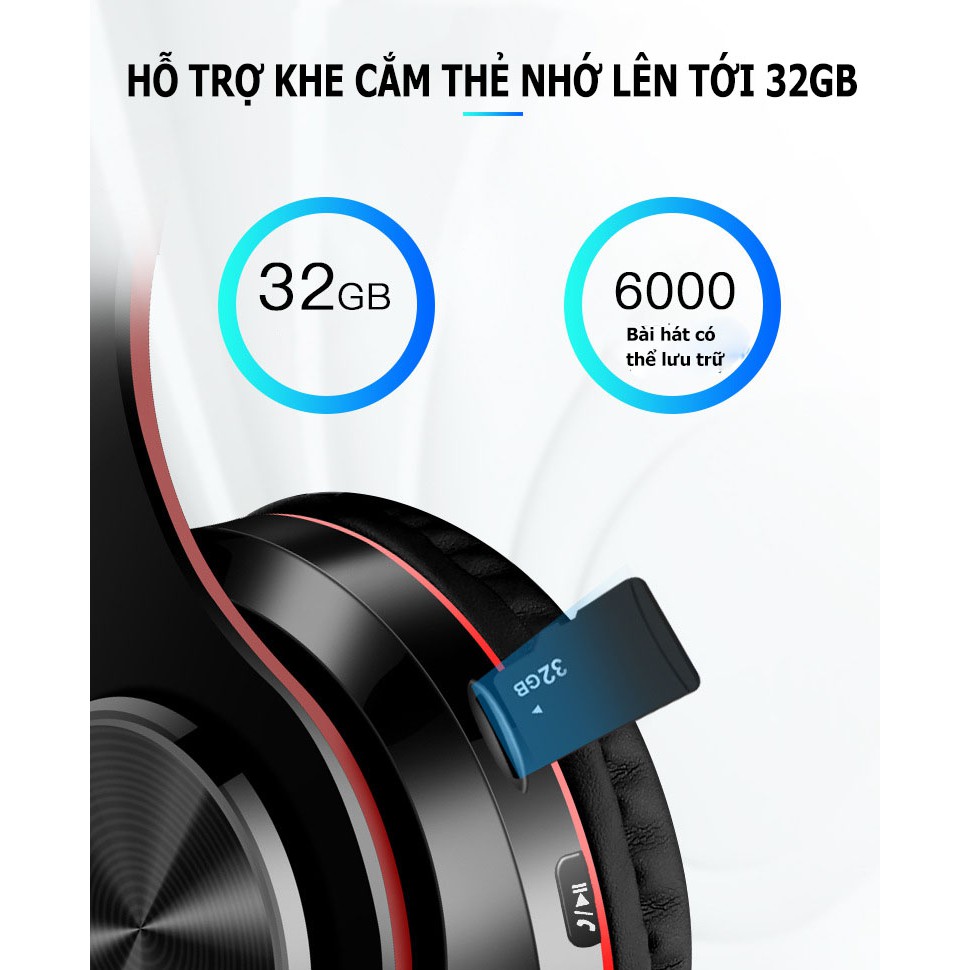 Tai nghe Bluetooth FLOVEME B3 - Có Đèn LED, Khe Cắm thẻ Nhớ Thông Minh không dây âm thanh Bass êm, cao cấp - Thiết kế sang trọng  - Hàng chính hãng