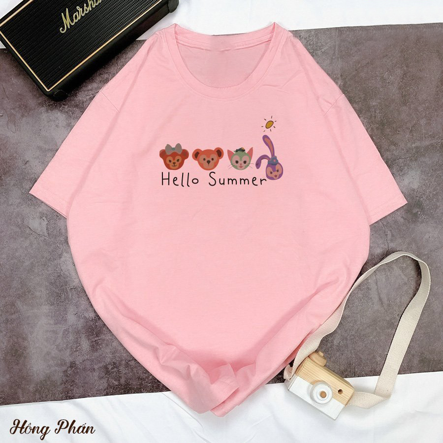 Áo Thun Nữ Tay Lỡ Màu Hồng In Icon Thú Cưng Hoạt Hình Hello Summer Local Brand DLX Áo Phông Nữ Đẹp