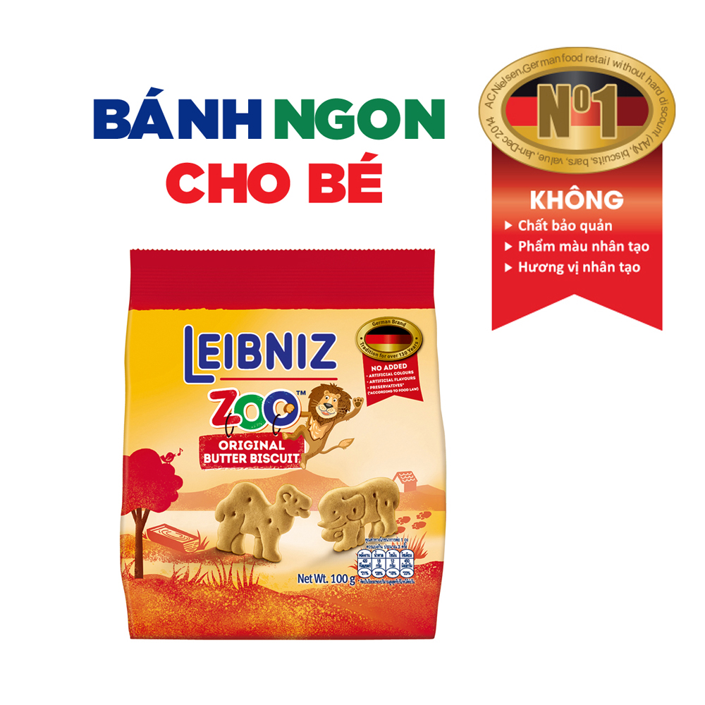 Bánh qui bơ hình thú Leibniz Zoo Đức 100g, nguyên liệu Châu Âu