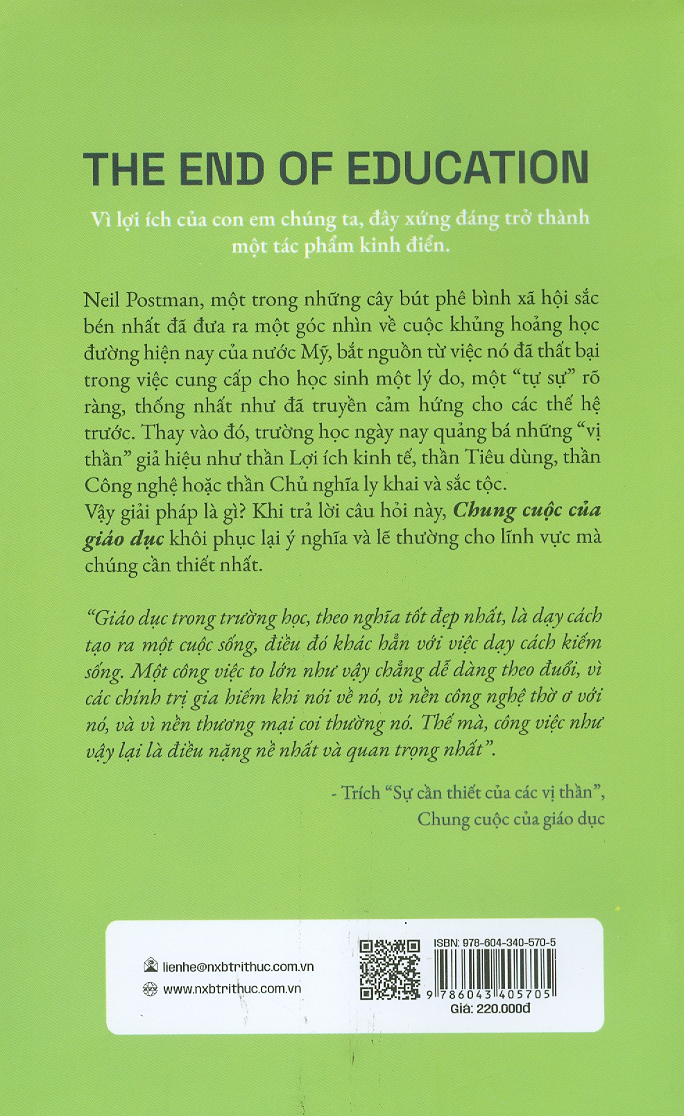 Chung CUộc Của Giáo Dục - Neil Postman - Nguyễn Quang Kính dịch -
