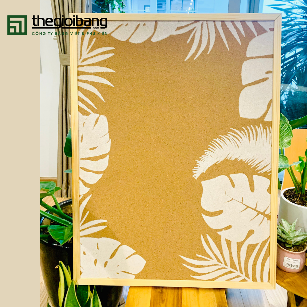 Bảng Ghim Tropical - Bảng Ghim Lie Khung Gỗ In Họa Tiết - Kích Thước 40x60cm, 60x80cm