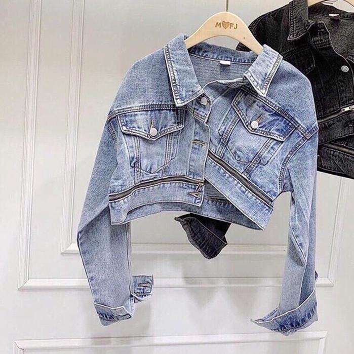 Áo khoác jean nữ cao cấp, áo khoác nữ croptop màu xanh trẻ trung chất liệu denim chuẩn shop . MET SHOP