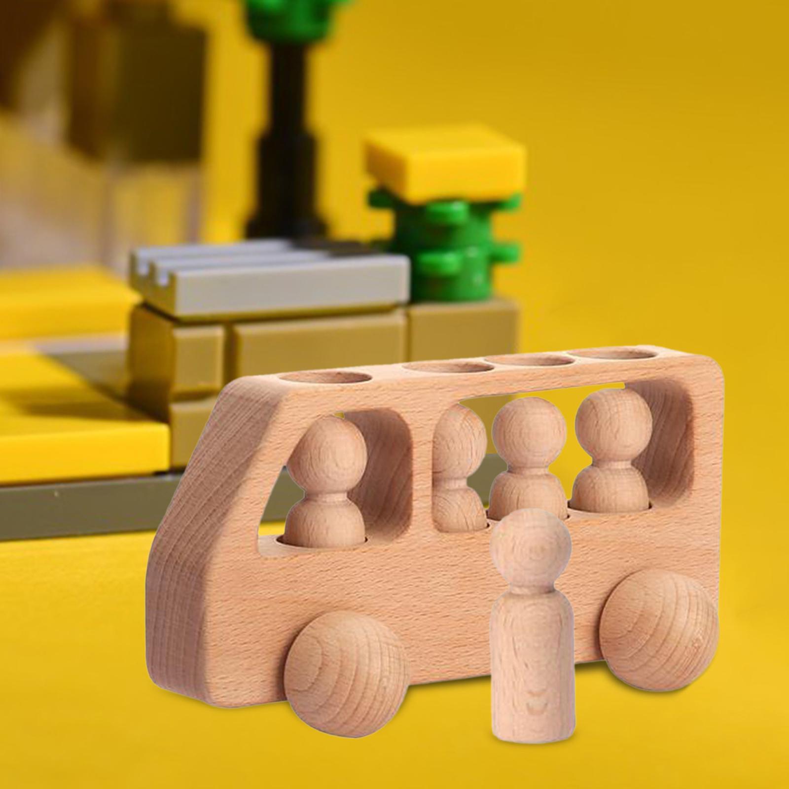 Wooden Car Playset Peg Dolls Learning Educational Toy Playset for Kids Gifts