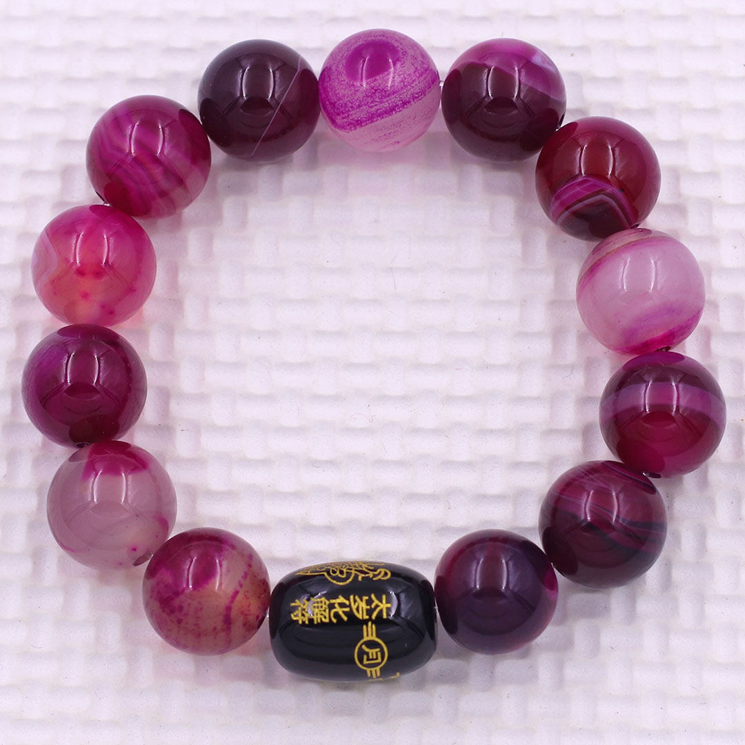 Vòng chuỗi đeo tay đá thạch anh hồng sọc 10 ly charm giải thái tuế phù, vòng chuỗi phong thủy, giải năm hạn thái tuế