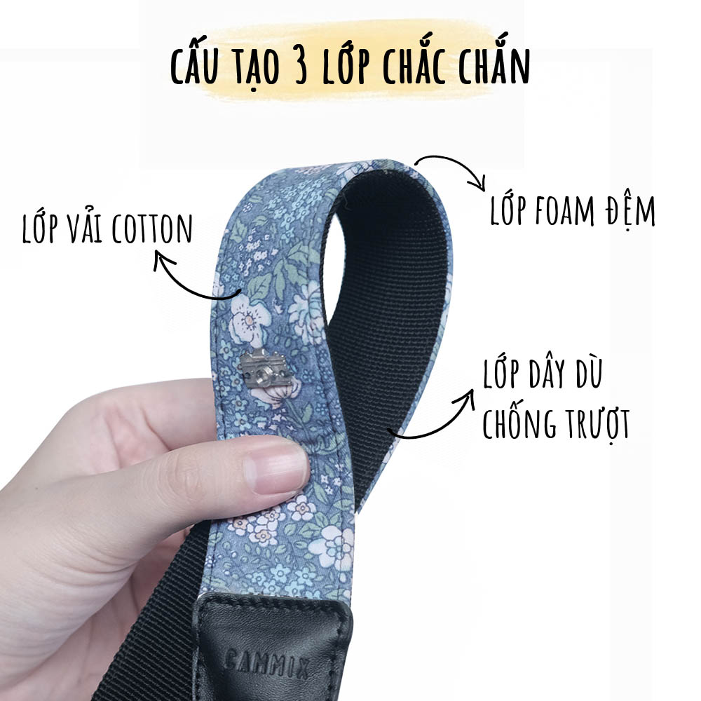 Dây đeo máy ảnh dành cho máy ảnh Fuji, Canon, Nikon,...- Vintage Floral Camera Strap hoa xanh - Phụ kiện máy ảnh - Hàng chính hãng