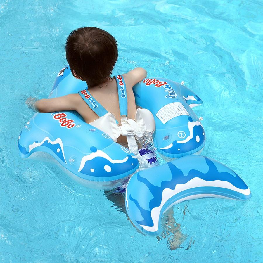 Phao Bơi Cá Mập Cho Bé Chống Lật Có Mái Che Từ 0-6 Tuổi SwimBoBo Xanh Dương - Có Mái Che