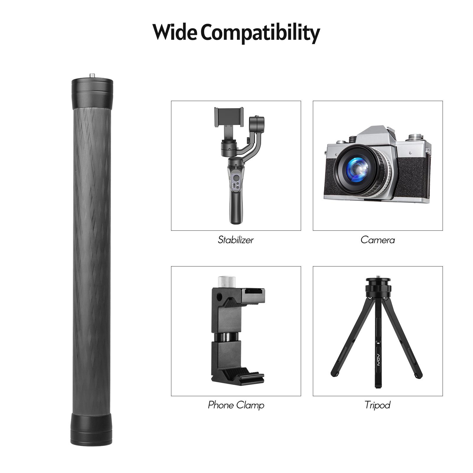Thanh cực mở rộng sợi carbon phổ quát 35cm / 13,8in với Giao diện gắn kết 1/4 inch 3/8 inch cho Gimbal máy ảnh