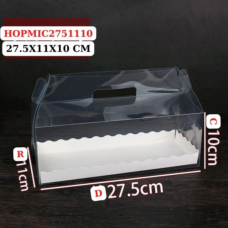 Hộp Quà Đựng Bánh Bông Lan Cuộn Hình Chữ Nhật Hộp Mica Trong Suốt Kèm Đế Giấy Viền KT 27.5x11x10 CM - HOPMIC2751110