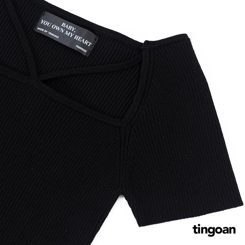 Áo len crop ngắn tay chéo dây đen tingoan MISSIN' U TOP/BL