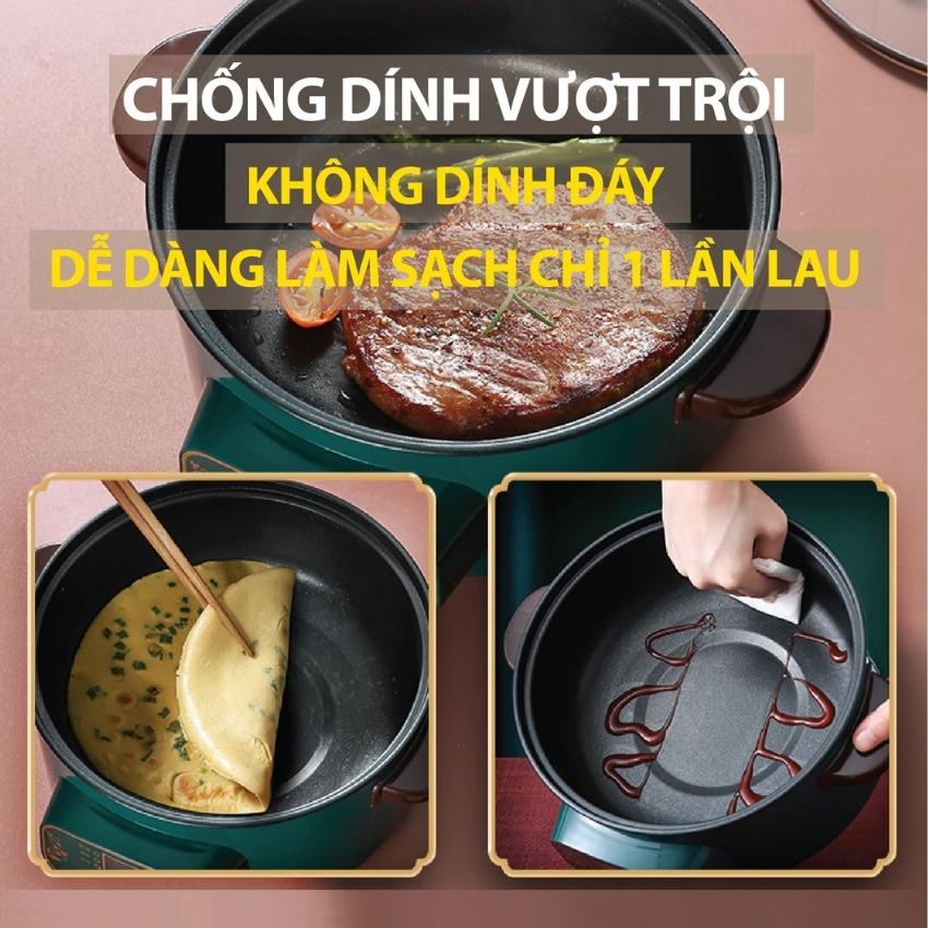 [Tặng Xửng Hấp Inox] Nồi lẩu điện đa năng 28cm, chống dính vân đá cao cấp công suất 1000W tiện dụng 3 nấc nhiệt