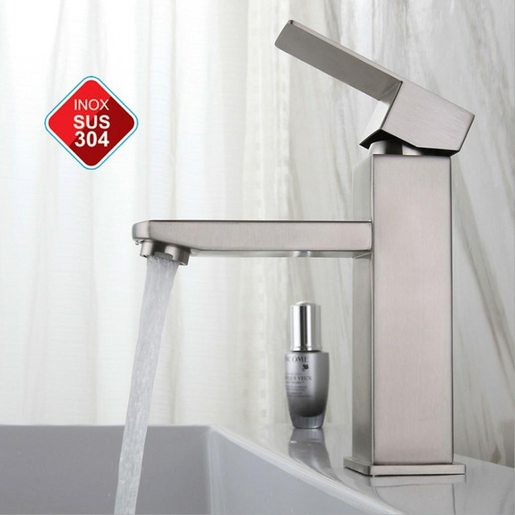 Vòi lavabo chậu rửa mặt vuông inox 304 SNL41 tặng đôi dây cấp nước inox