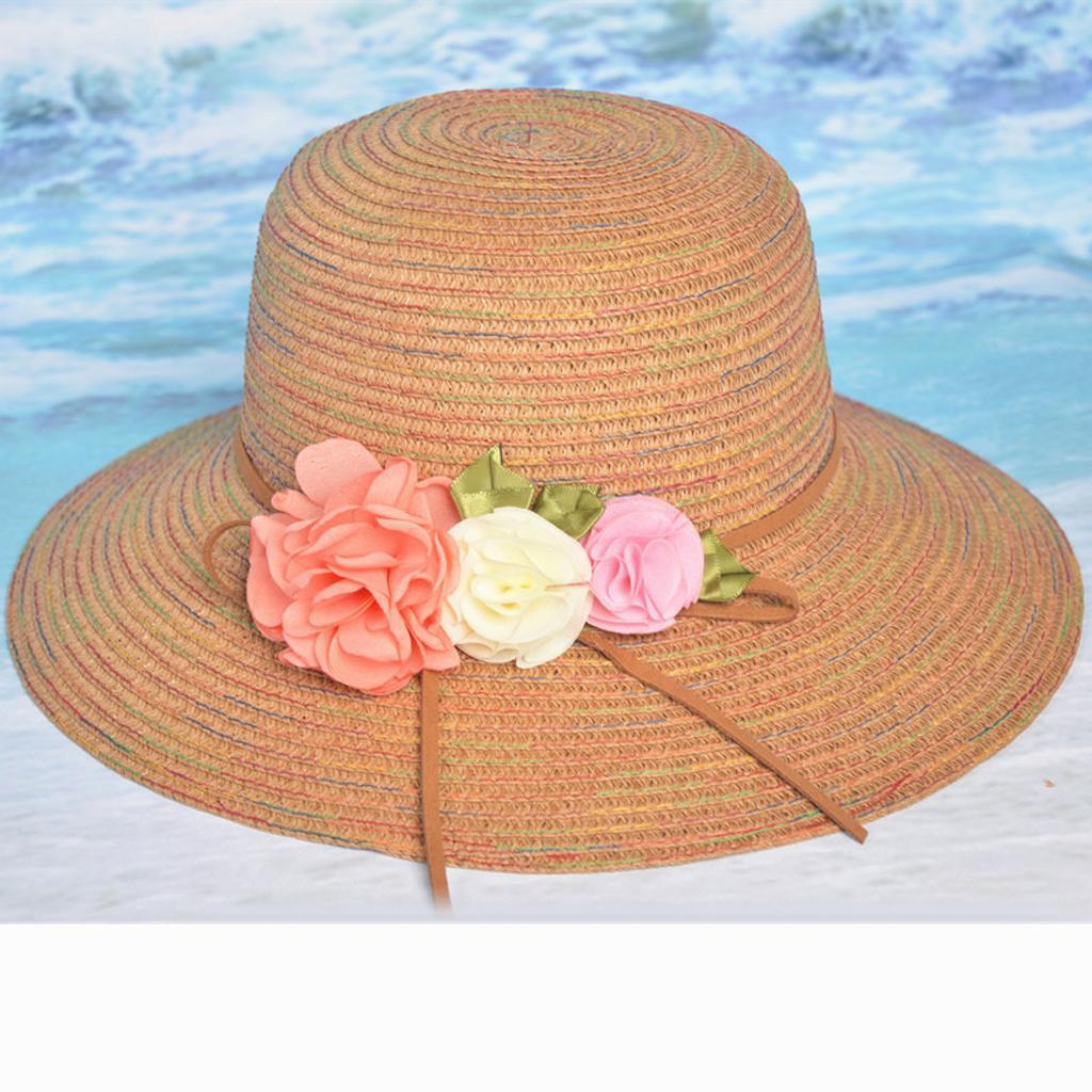 Foldable Sun Hat Beach Cap Flower Floppy Wide Brim Bohemia Cap for Women Ladies