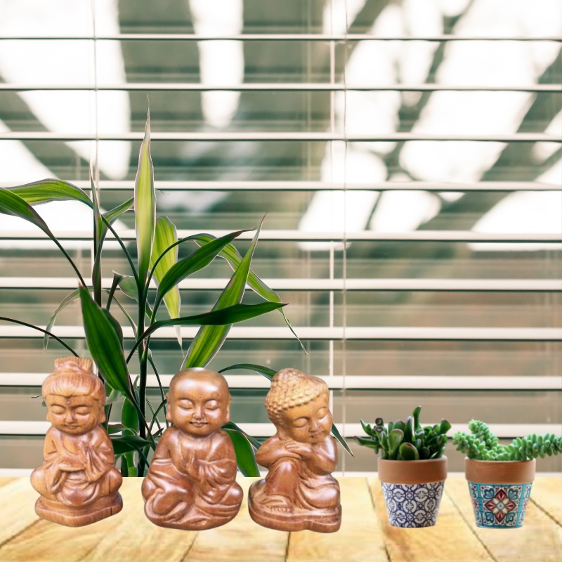 Bộ tượng gỗ tam phật thiền gỗ bách xanh đặt bàn trà, bàn làm việc - Tượng gỗ thưởng trầm, thưởng trà, trang trí tiểu cảnh