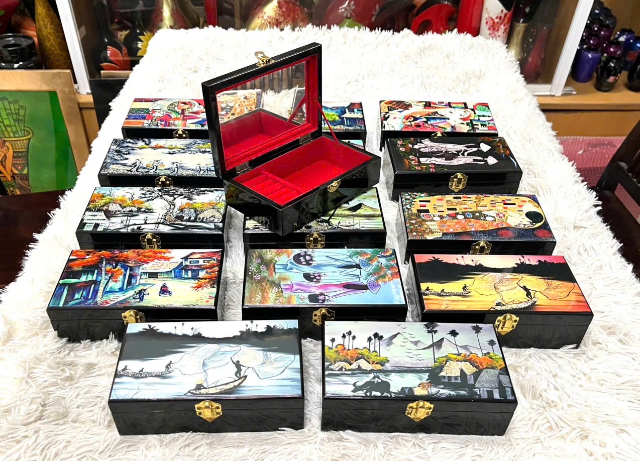 Hộp nữ trang Sơn Mài Cao Cấp 12x20x6 cm đựng đồ trang sức, vật dụng nhỏ xinh, trang trí, quà tặng ý nghĩa