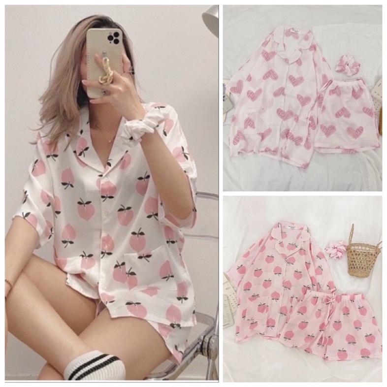 Bộ ngủ nữ cộc hình gấu, bộ pijama quần áo cộc ngắn in hình họa tiết trang trí dễ thương