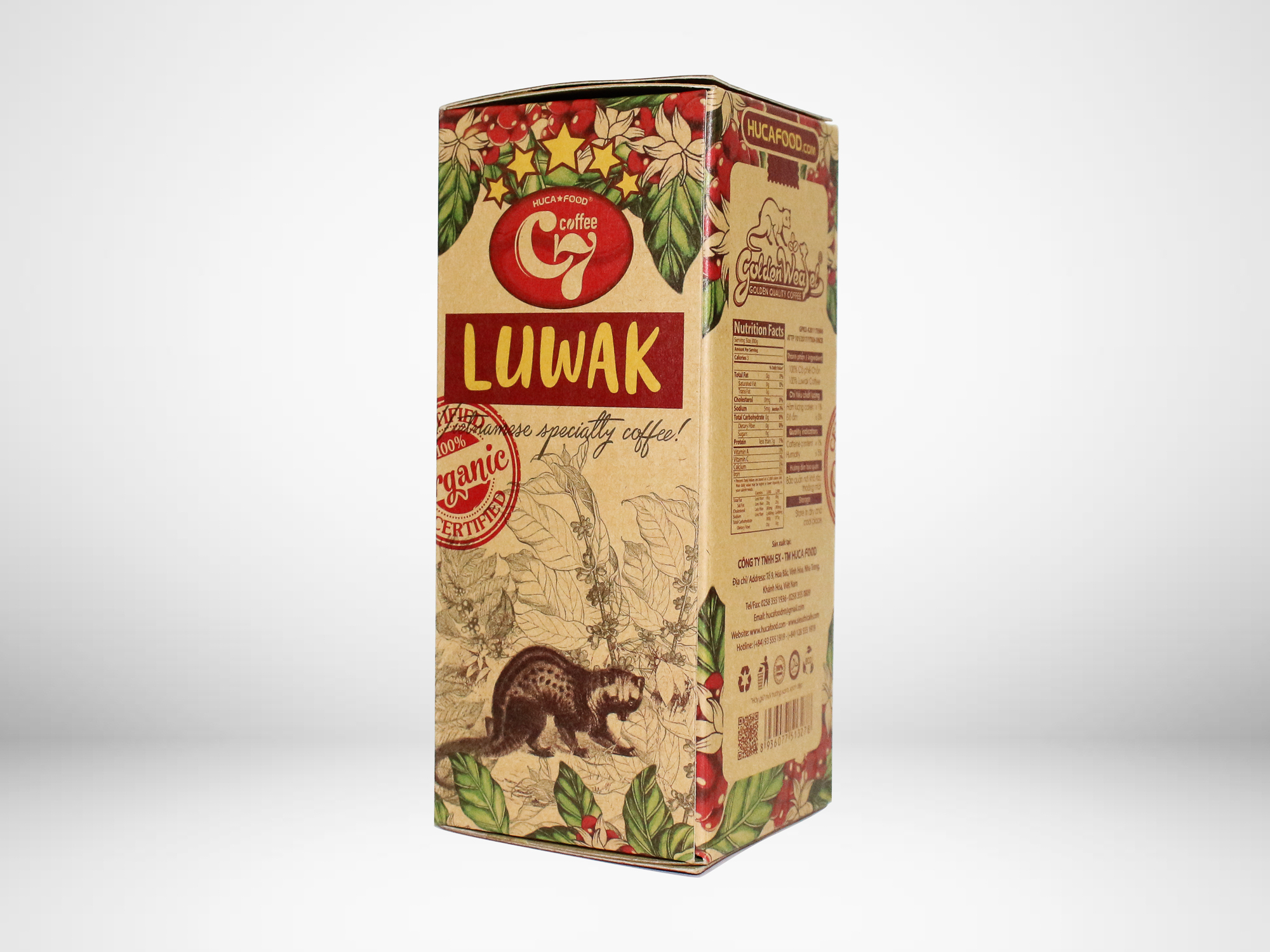 Cà Phê Bột Luwak Nguyên Chất 100% Con Chồn Vàng Hộp 350Gr - Huca Food