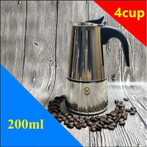 BÌNH PHA CAFE INOX 200ml, ấm pha cà phê inox 4 CUPl phong cách Ý THẨM THẤU NGƯỢC kiểu dáng thể thao hiện đại