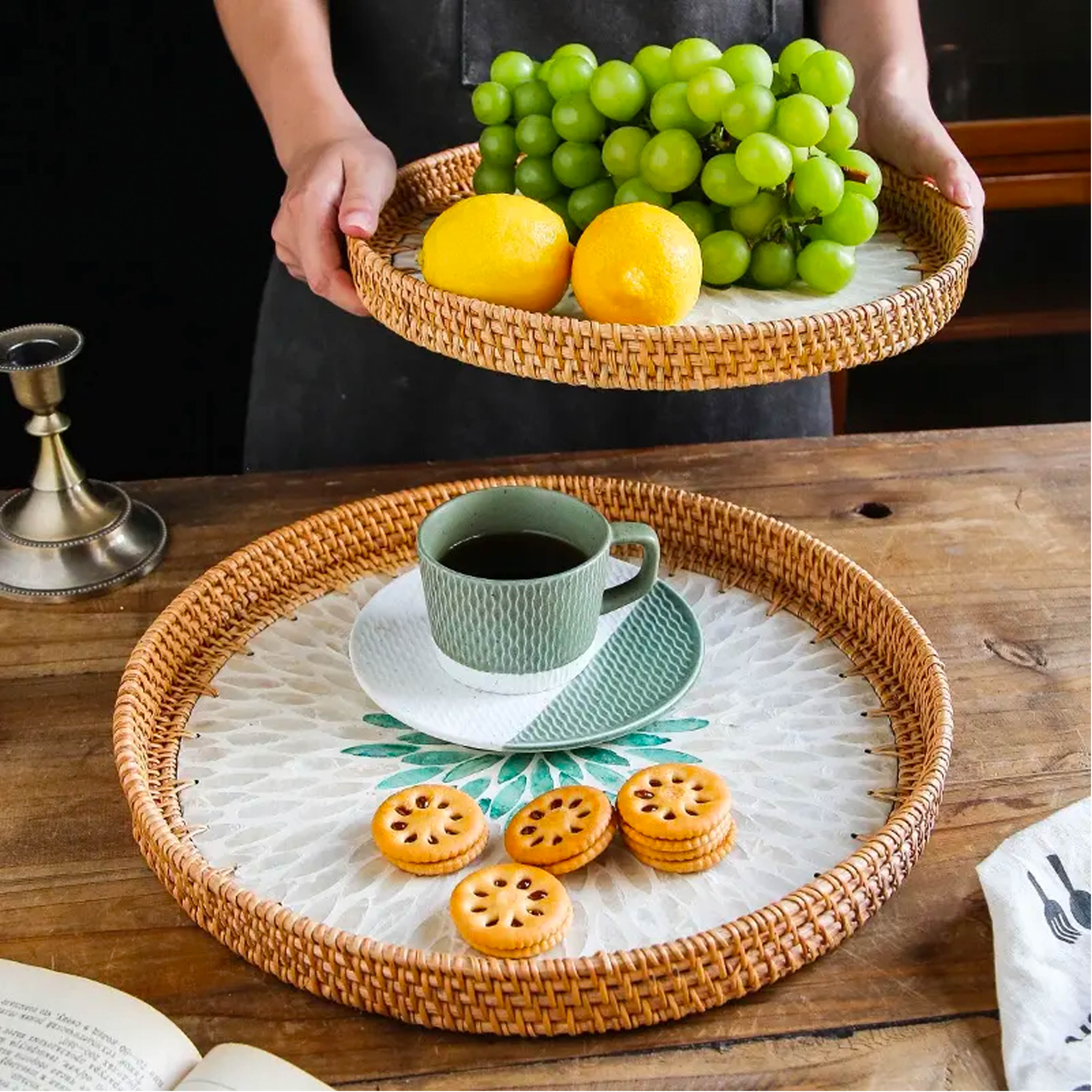 Khay khảm trai viền mây URSPACE hình tròn đựng bánh kẹo, trang trí decor/ LACQUER TRAY