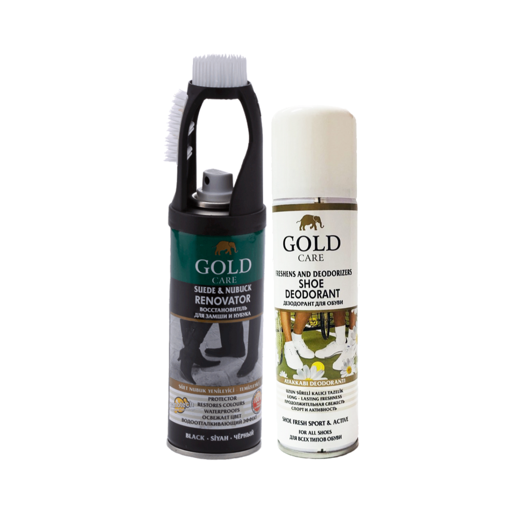 Combo Chăm Sóc Giày Da Lộn GoldCare Gồm Bình Xịt Dưỡng GC3001 250ML và Bình Xịt Khử Mùi Giày, Da GC3003