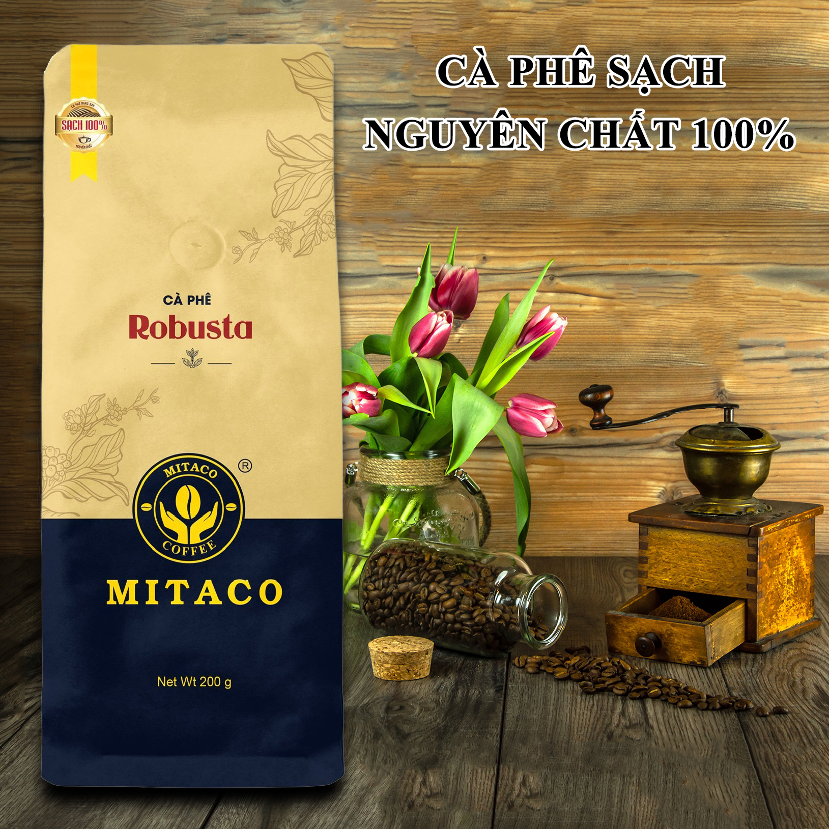 Cà Phê Robusta Nguyên Chất MITACO COFFEE (Gói 200g)