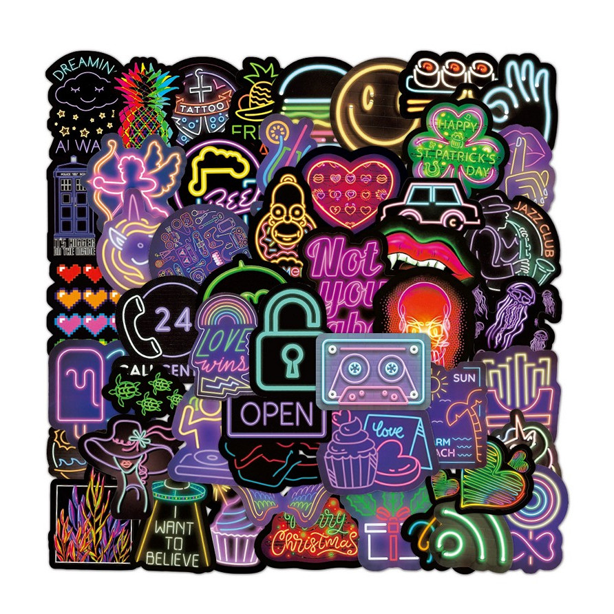 Sticker 50 miếng hình dán Neon Graffiti