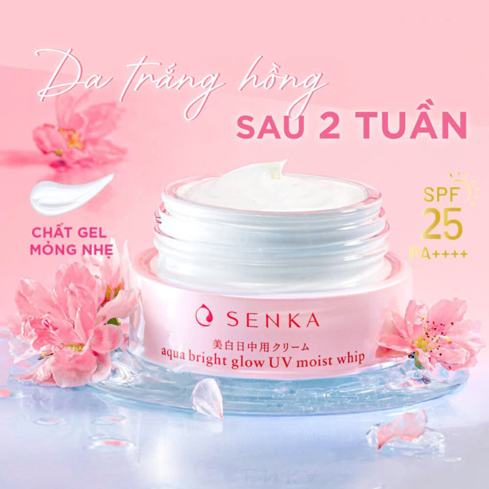 Kem Dưỡng Senka Sáng Da Chống Nắng Ban Ngày Aqua Bright Glow UV Moist Whip SPF25 PA++++ 50g - Kem ngày