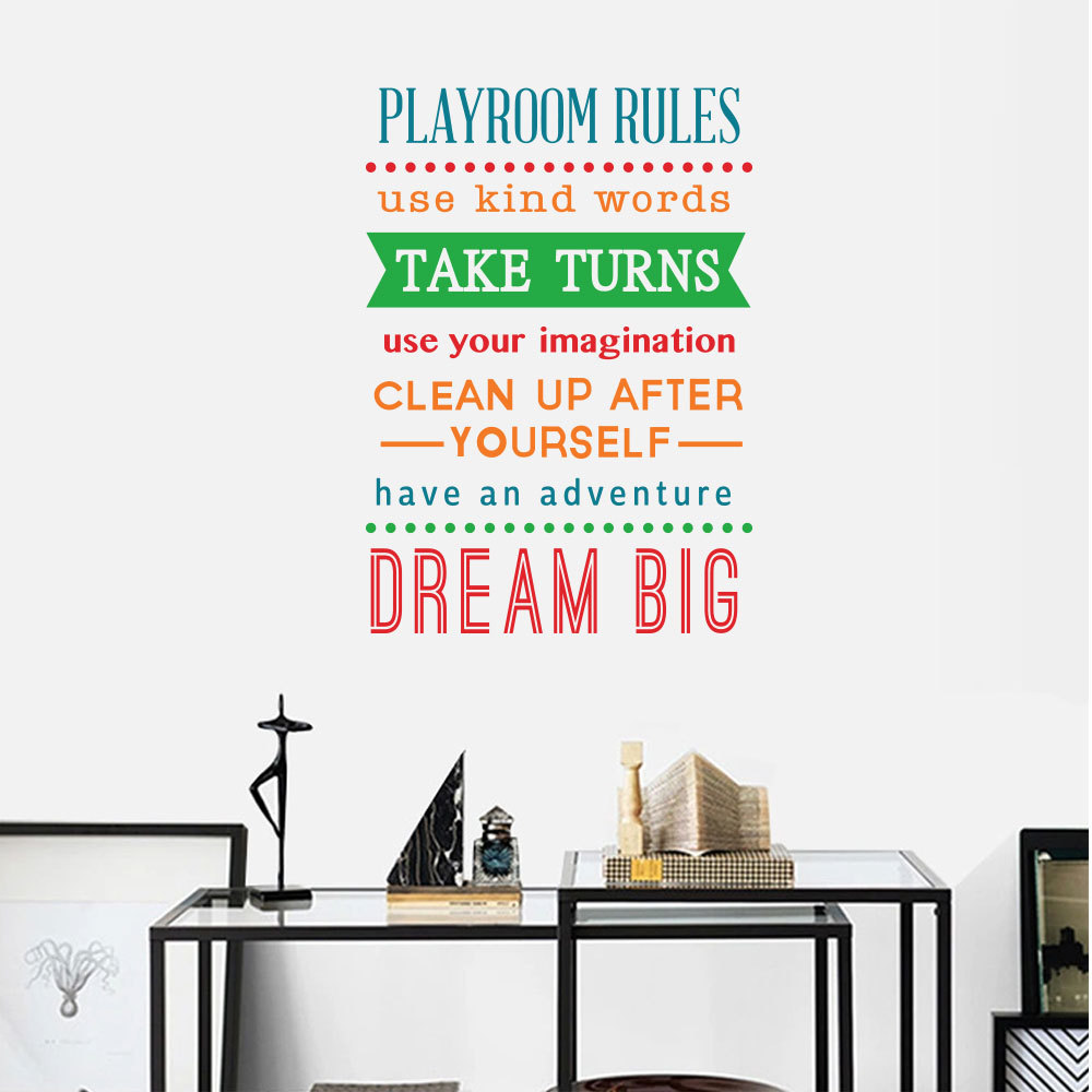 Decal Dán Tường Tiếng Anh Trang Trí Phòng Học " Playroom Rules" Trang Trí Nhà Cửa Sáng Tạo