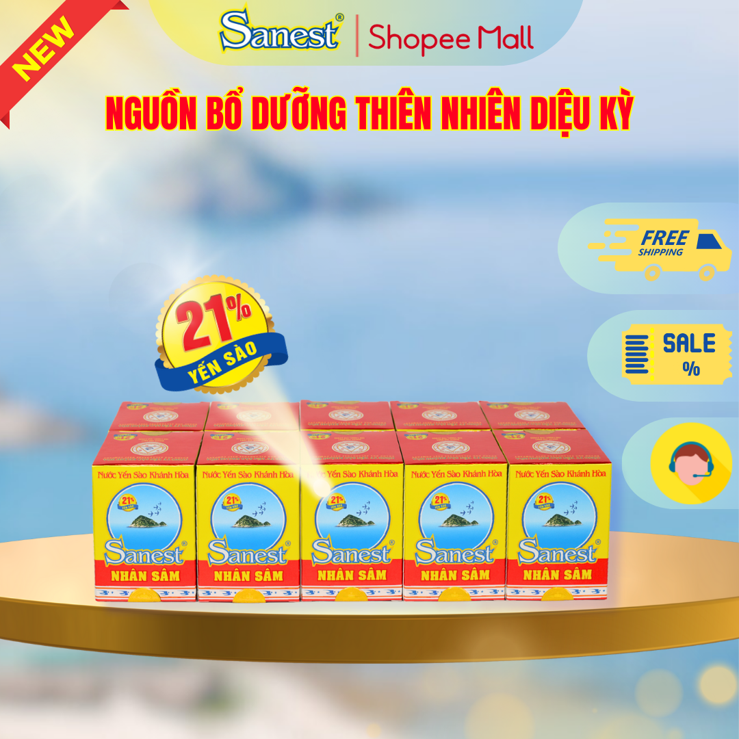NEW [ Combo 10 lọ] Nước Yến sào Khánh Hòa Sanest 21% - Nhân Sâm