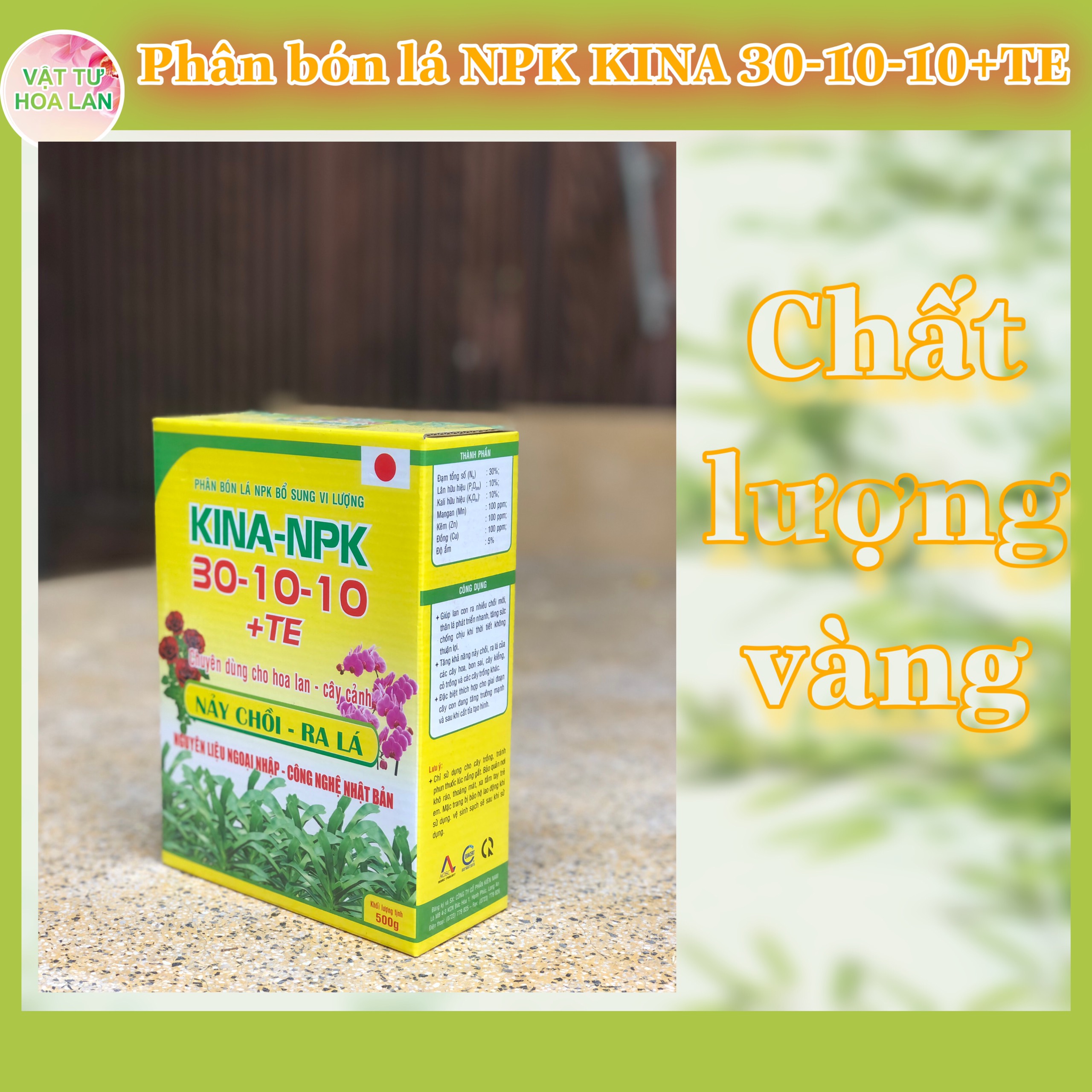 Phân bón lá NPK KINA 30-10-10+TE bổ sung vi lượng chuyên Hoa Lan gói 500gr