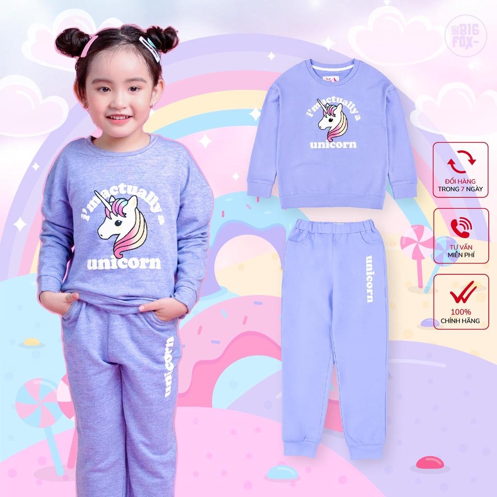 Bộ nỉ bé gái BIGFOX - MISS MEOW size đại, bộ thu đông dài tay cho bé phong cách Hàn Quốc hình unicorn 11 - 31 kg