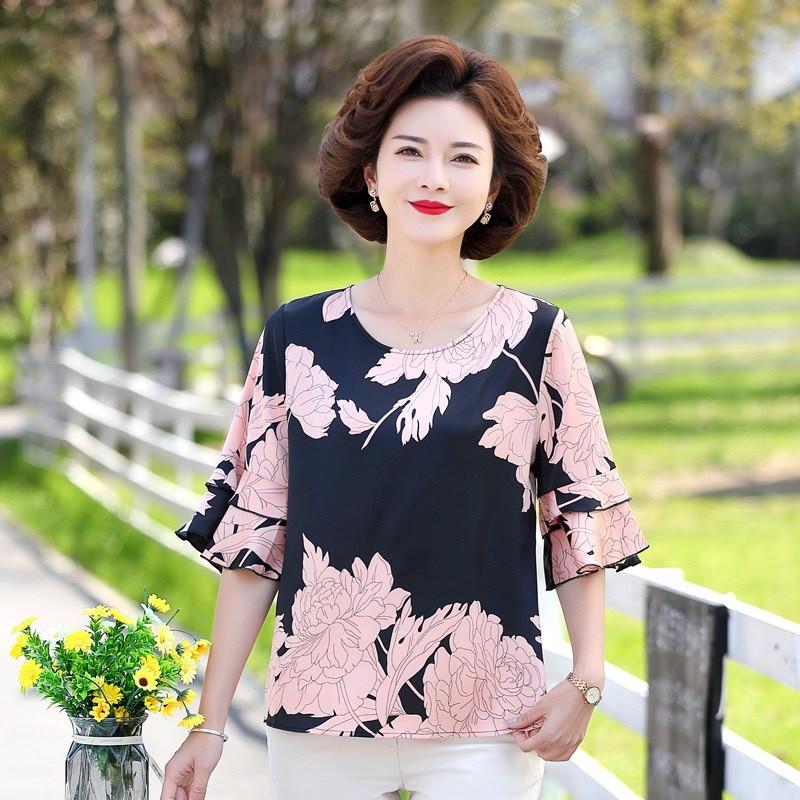 áo trung niên họa tiết cao cấp ( thời trang trung niên lolita xinh) L02-521