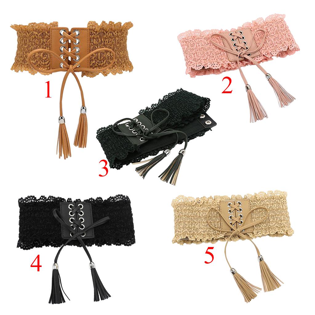 PU Leather Wide Waist Strap Lace Elastic Corset Belt For Women