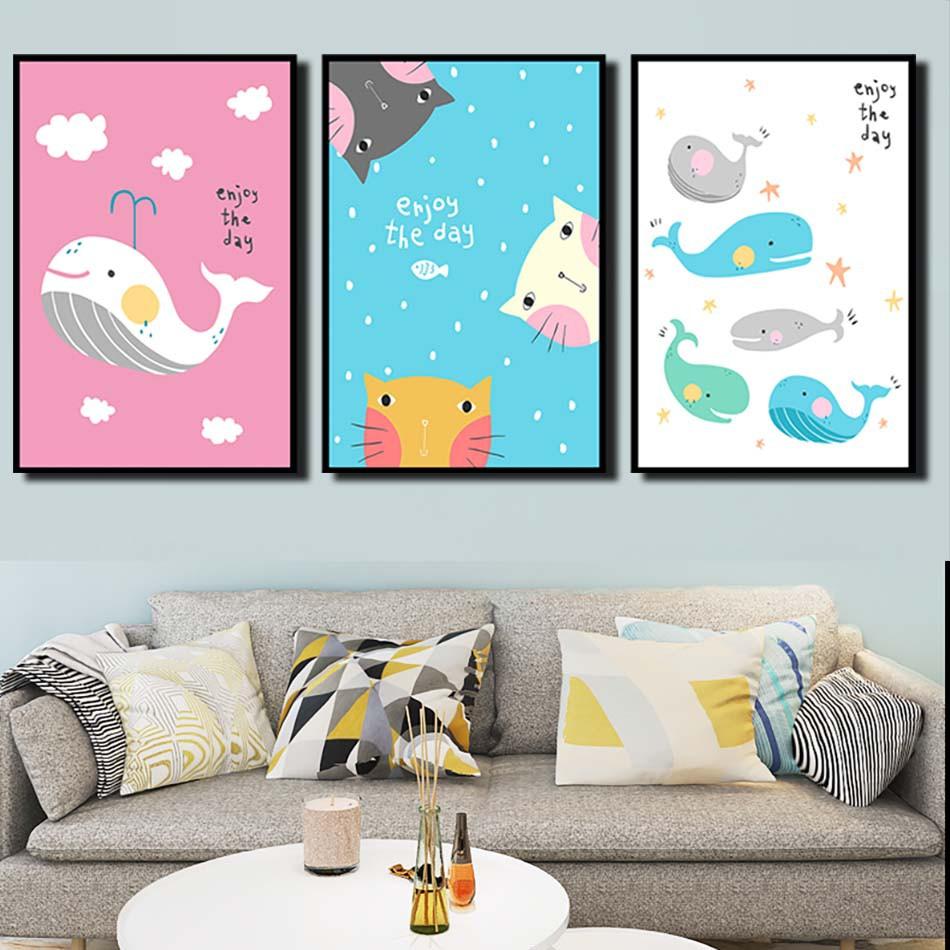 Bộ 3 tranh canvas treo tường Decor Cá và Mèo phong cách enjoy the day – DC095