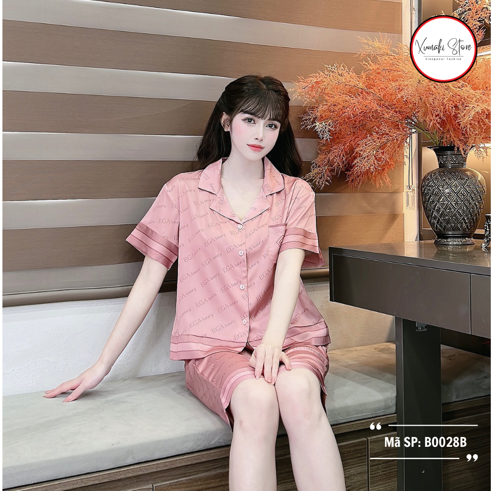 Bộ pyjama nữ áo cộc quần ngố họa tiết chữ chất lụa cao cấp nhiều màu Xumaki Store BO028B