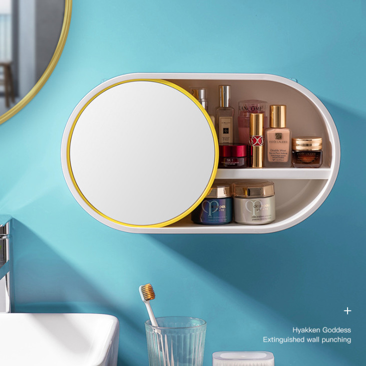 Kệ mỹ phẩm dán tường tích hợp gương trang điểm
