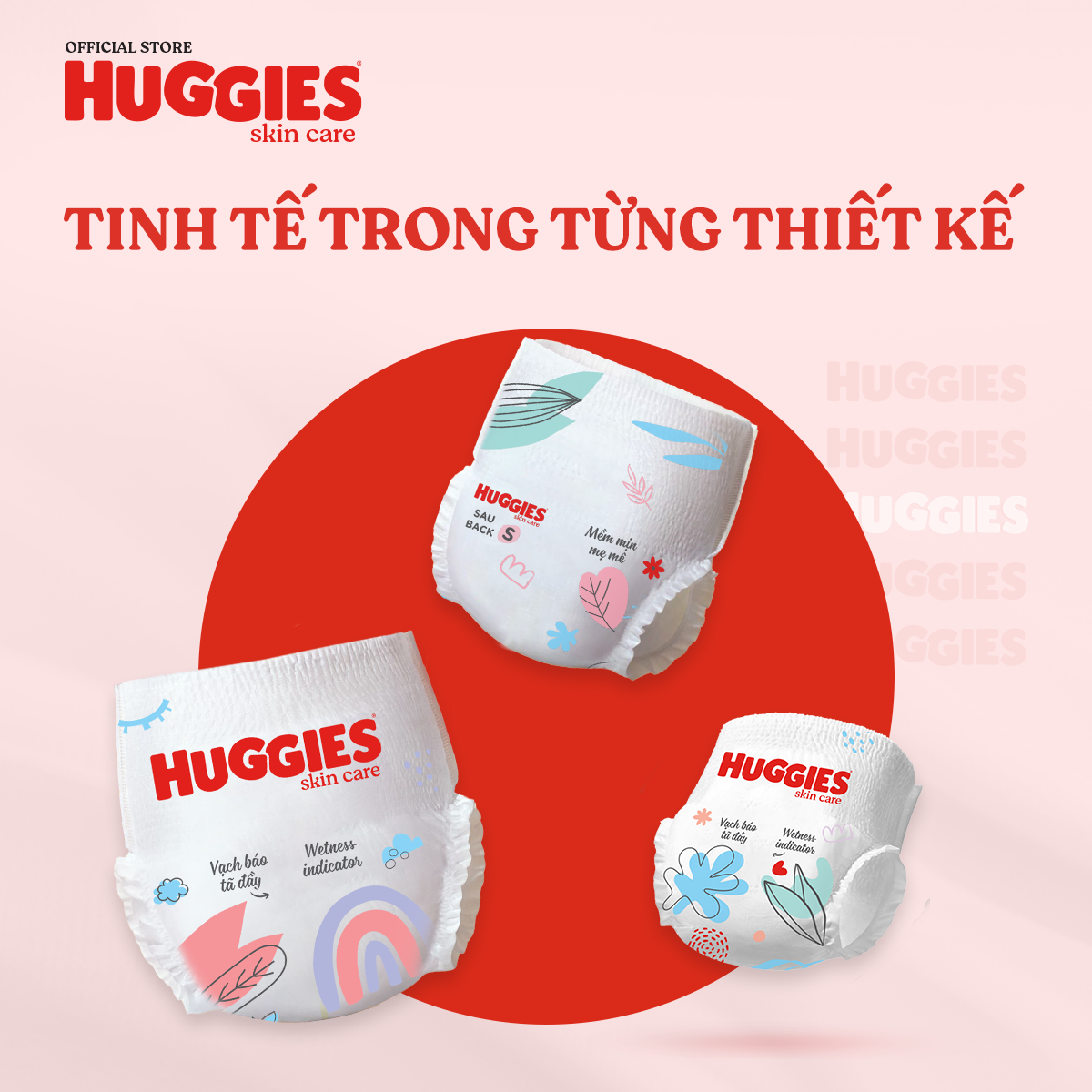 Combo 3 Tã/bỉm quần HUGGIES SKINCARE gói SUPER JUMBO size M 76+8 miếng