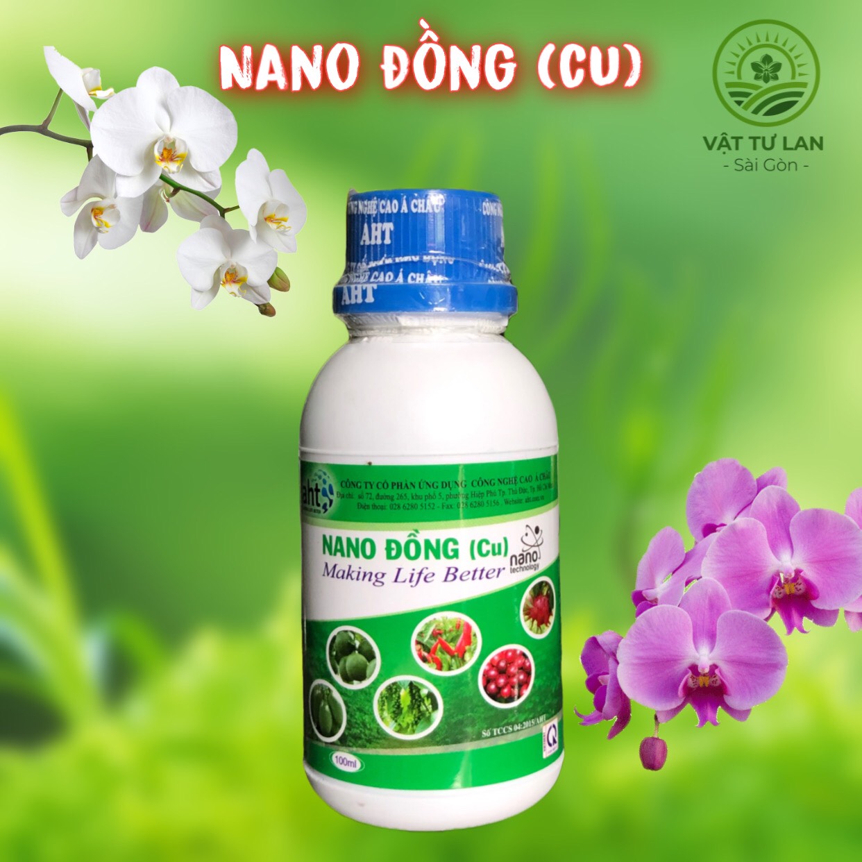 PHÂN BÓN VI LƯỢNG NANO ĐỒNG (Cu) AHT Chai 100ml CÔNG NGHỆ NANO HIỆN ĐẠI