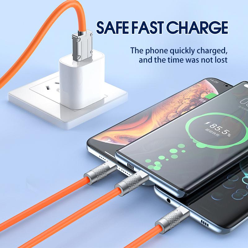 Cáp Sạc Nhanh 3 Đầu 120w Hỗ Trợ Sạc Cổng Type C/IP/Micro Cáp Sạc Nhanh 3 Trong 1 Bằng Silicone Và Hợp Kim Kẽm