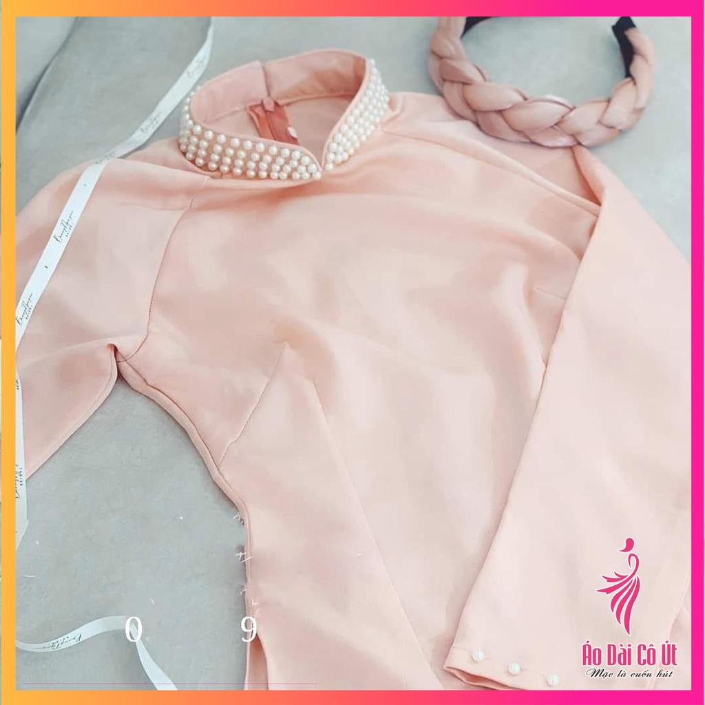 Áo dài nữ trơn truyền thống lụa tây thi cổ đính ngọc cách điệu phù hợp cưới hỏi lễ tết dự tiệc đẹp