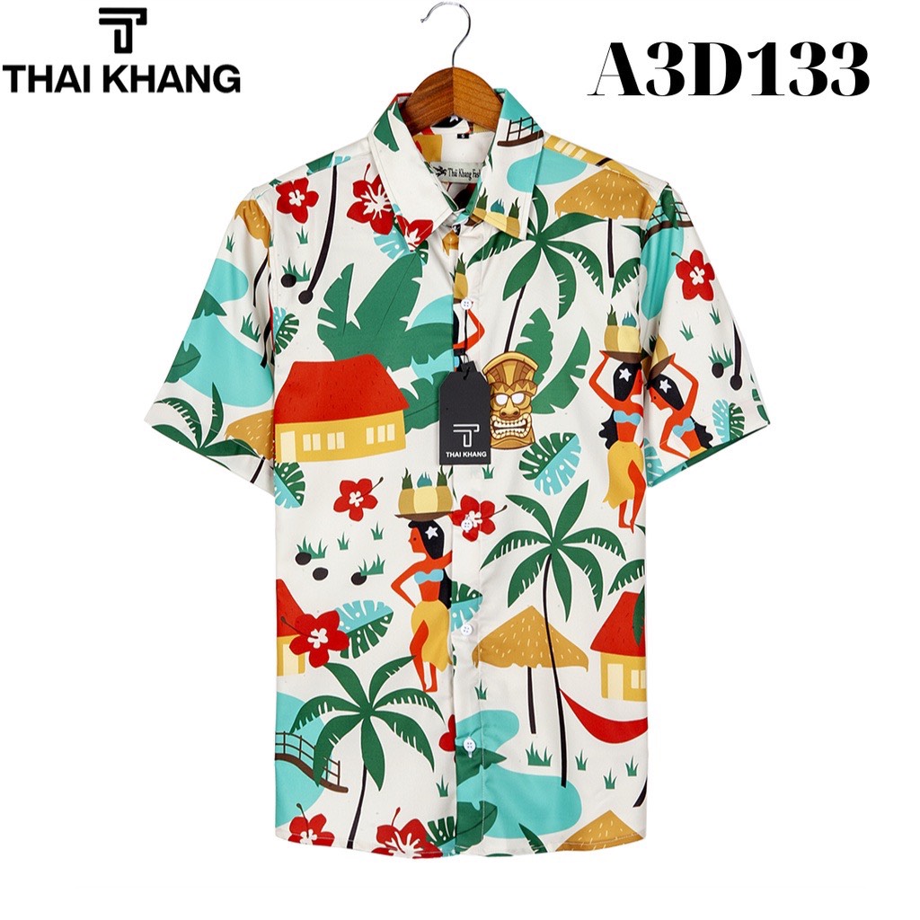 Áo sơ mi nam nữ vài lụa mềm họa tiết BIỂN HAWAII đẹp đi biển áo nhóm co giãn thấm hút cực mát