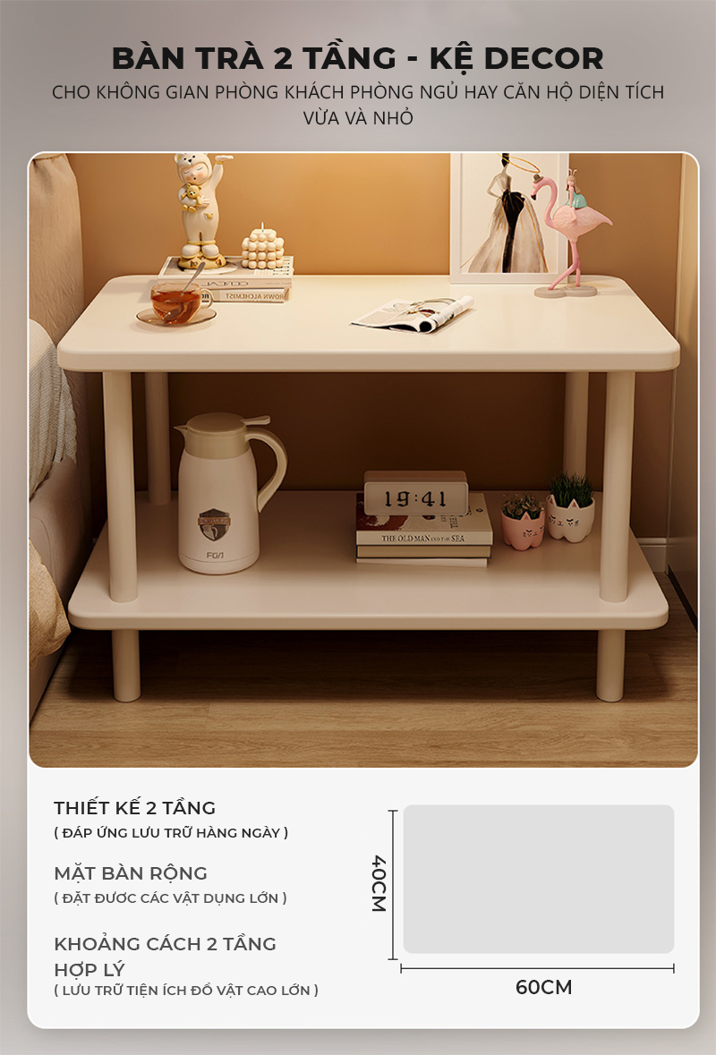 Bàn trà 2 tầng decor phong cách minimalism thương hiệu IGA - GM143