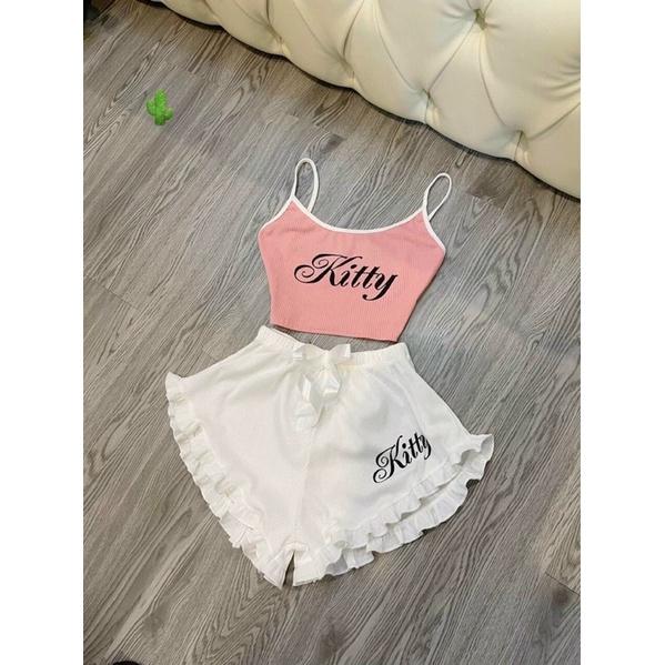 HOT Sét bộ ngủ 2 dây viền sexy chất thun gân tăm mềm mát