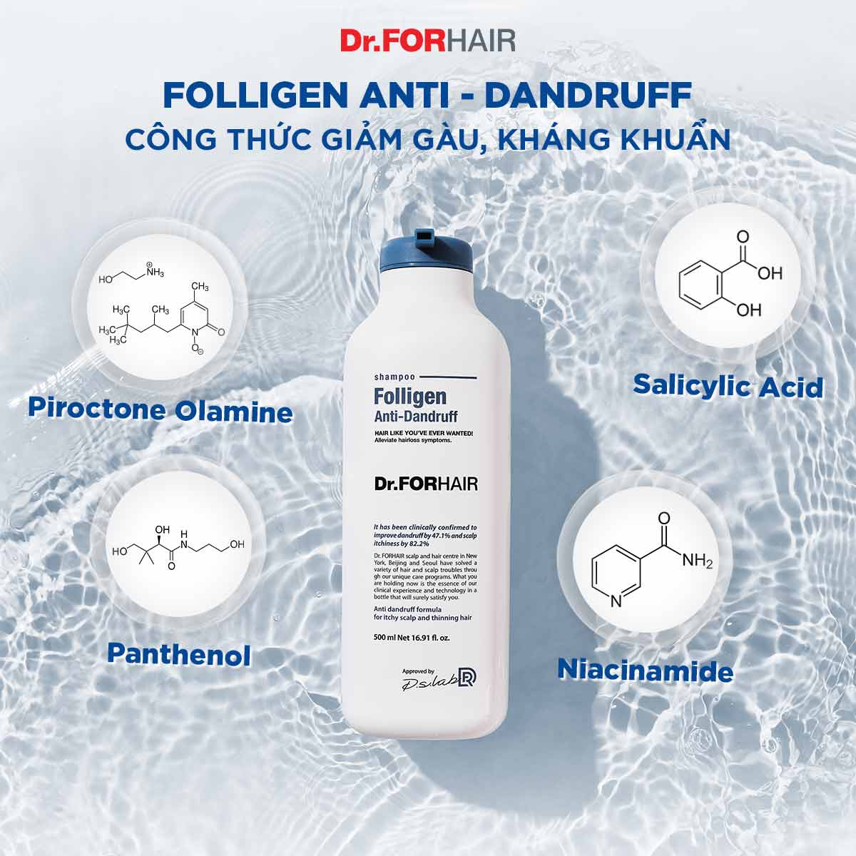 Dầu gội đầu giảm gàu ngứa hỗ trợ mọc tóc Dr.FORHAIR Folligen Anti-Dandruff Shampoo