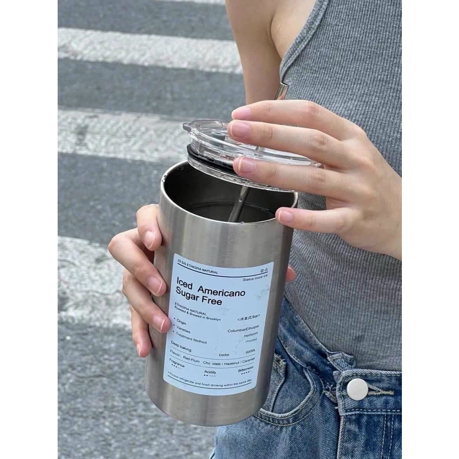 Cốc giữ nhiệt có ống hút, ly giữ nhiệt 600ml, chất liệu inox 304 chống gỉ, đảm bảo an toàn khi sử dụng hằng ngày