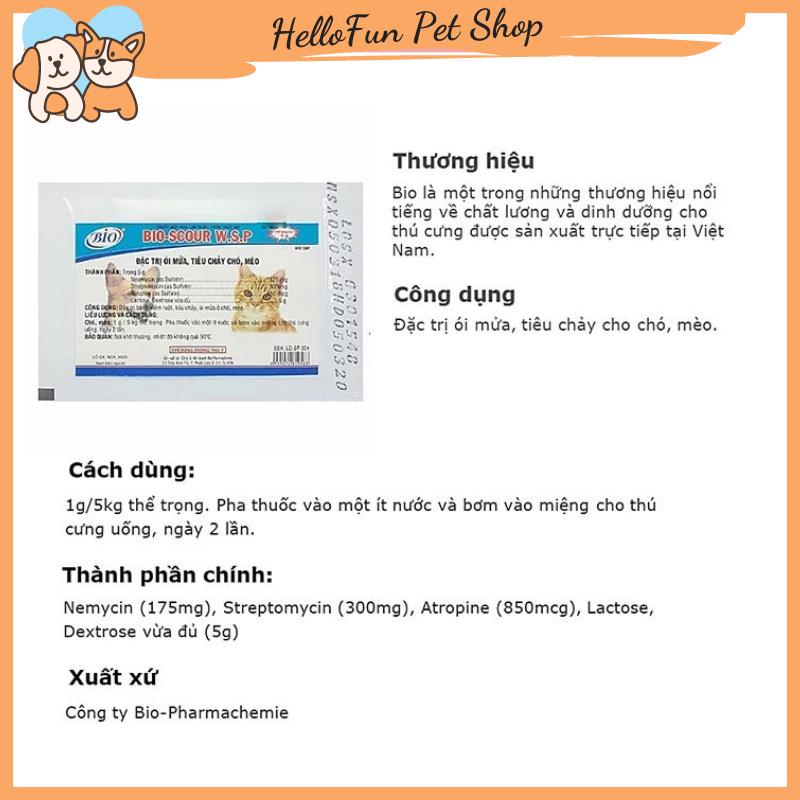 Bio Scour W.S.P giảm tiêu chảy, ói mửa cho chó mèo